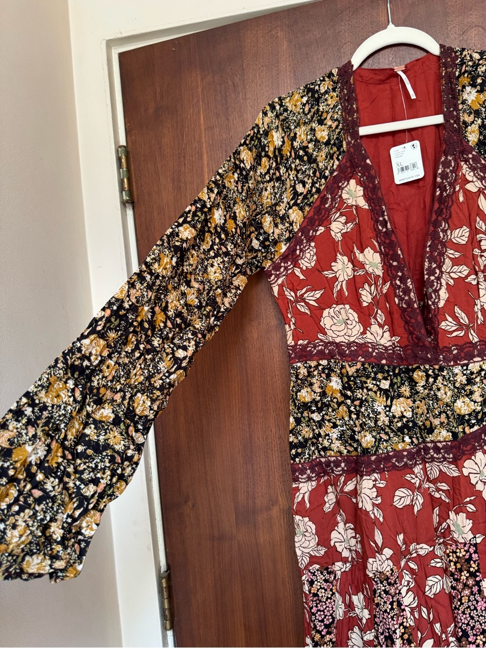 Free People Long Sleeve Red Floral Maxi Dress NWT - Picture 2 of 5